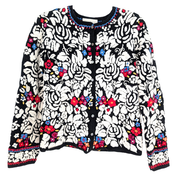 VTG 90s Susan Bristol Hand Embroidered Floral Cottage Boho Maximalist Cardigan S - Picture 2 of 9